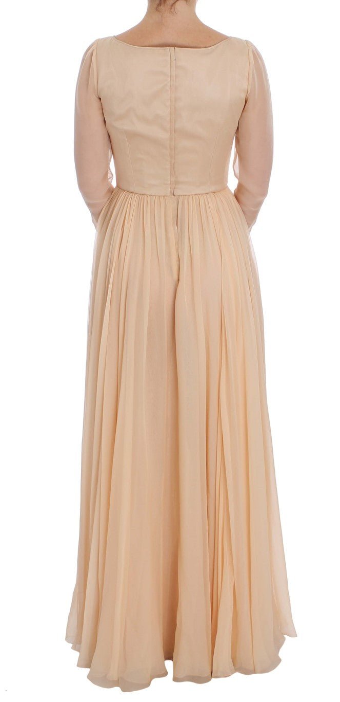 Beige Silk Ball Gown Full Length Dress - X excelência
