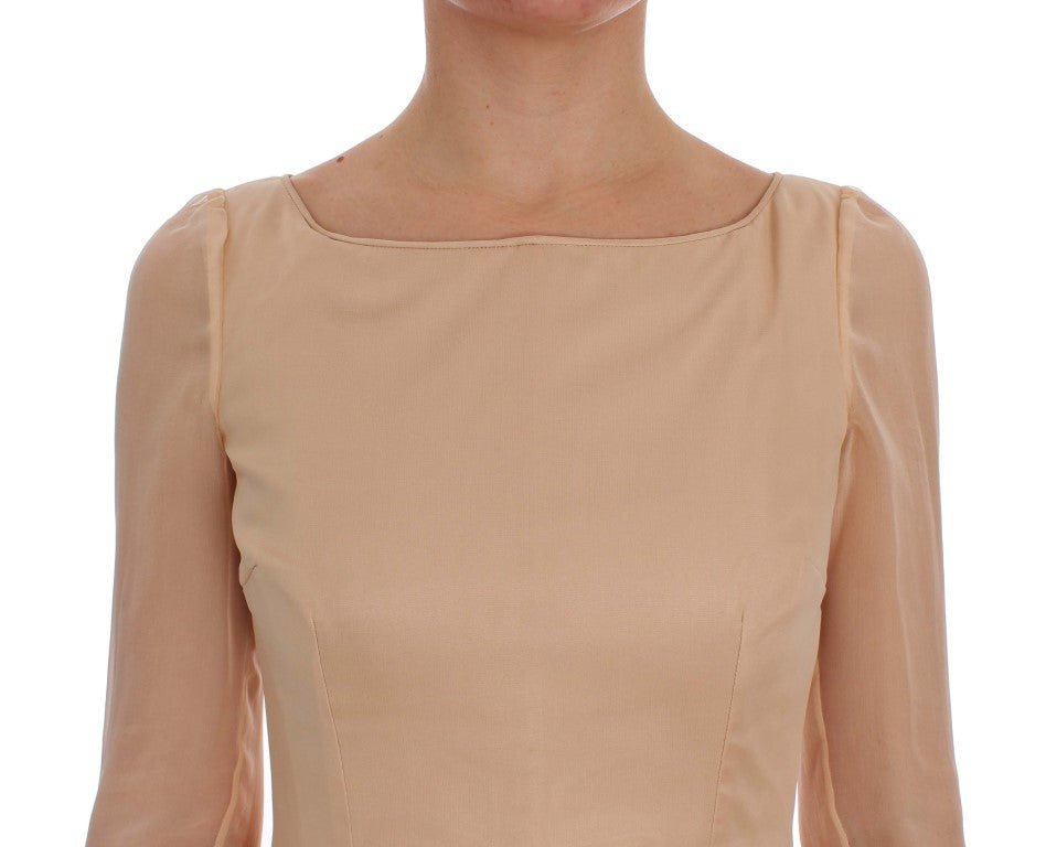 Beige Silk Ball Gown Full Length Dress - X excelência