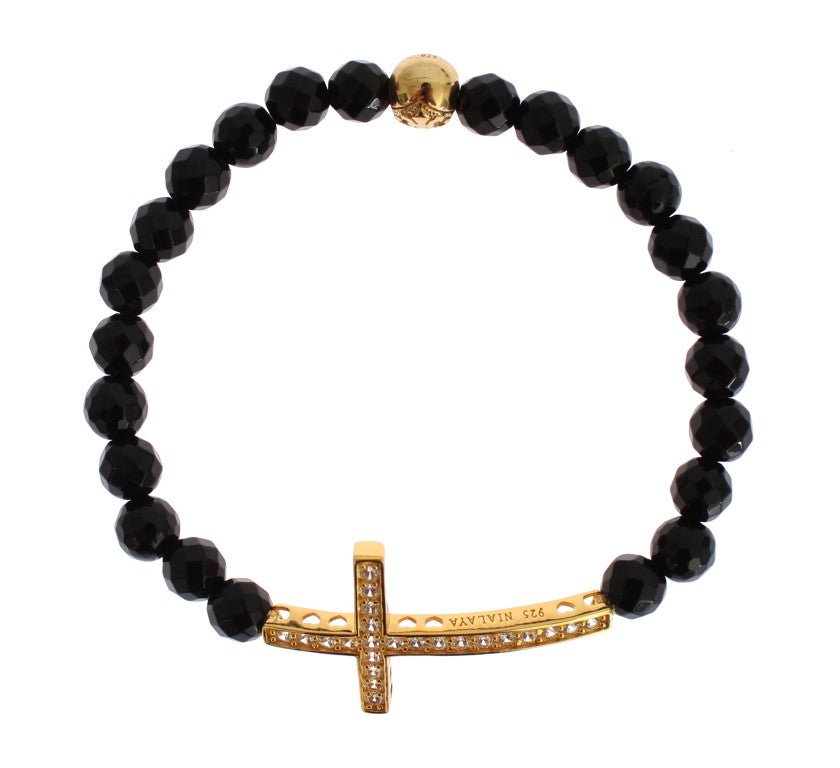 Agate Stone Gold CZ Cross 925 Silver Bracelet - X excelência