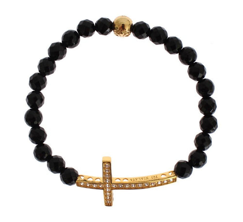 Agate Stone Gold CZ Cross 925 Silver Bracelet - X excelência