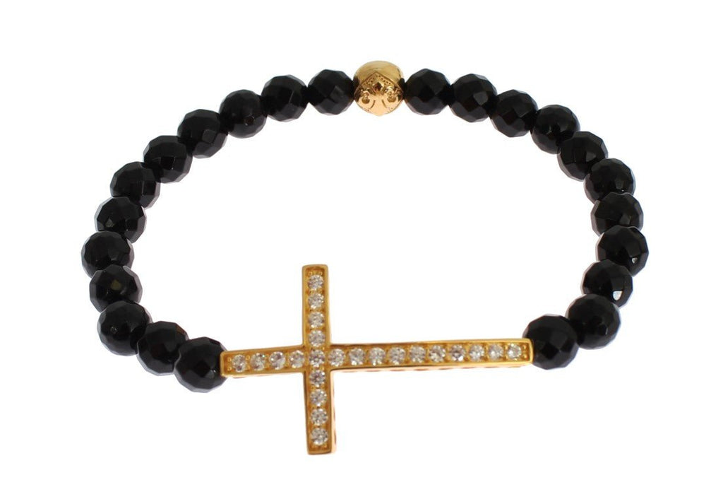 Agate Stone Gold CZ Cross 925 Silver Bracelet - X excelência