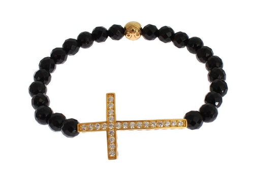 Agate Stone Gold CZ Cross 925 Silver Bracelet - X excelência