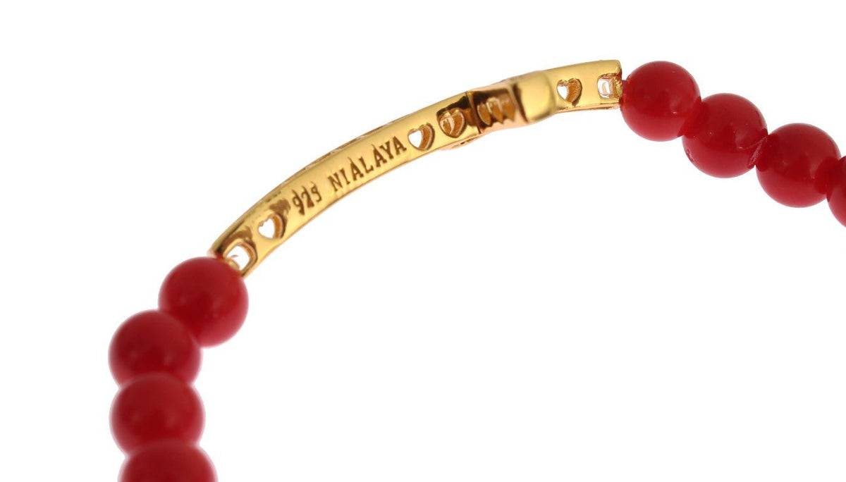 Red Coral Gold CZ Cross 925 Silver Bracelet - X excelência