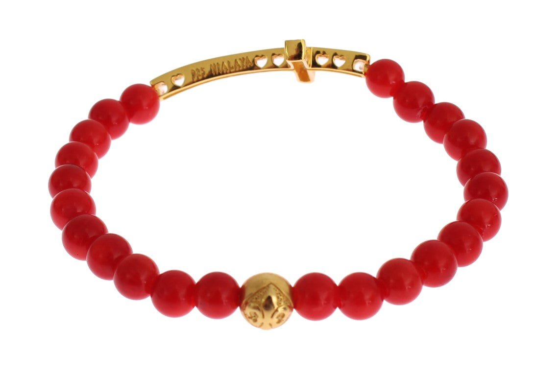 Red Coral Gold CZ Cross 925 Silver Bracelet - X excelência