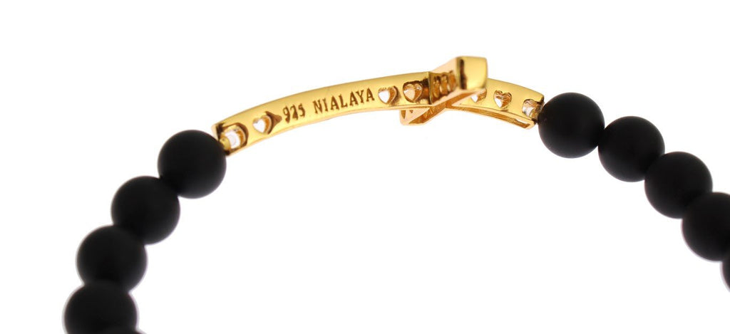 Matte Onyx Stone Gold CZ Cross 925 Silver Bracelet - X excelência