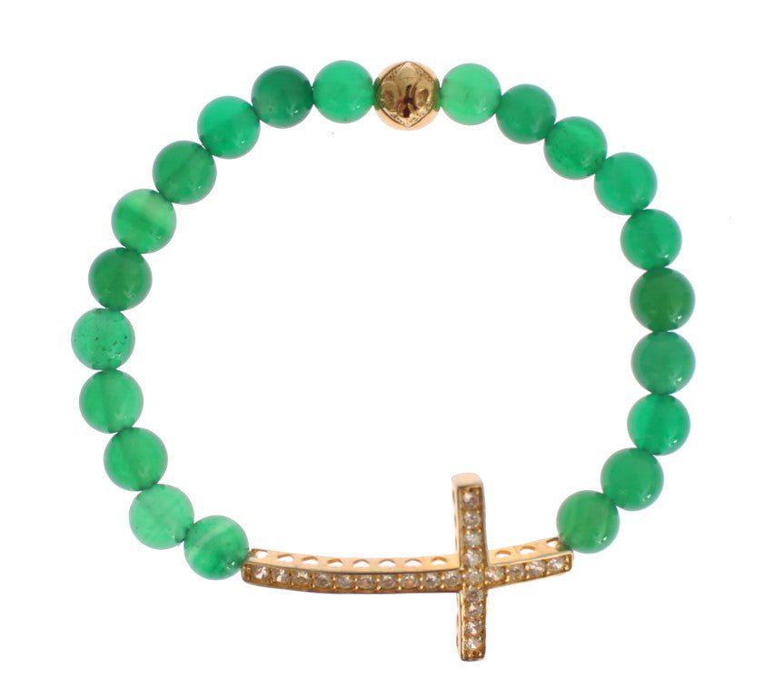 Jade Stone Gold CZ Cross 925 Silver Bracelet - X excelência