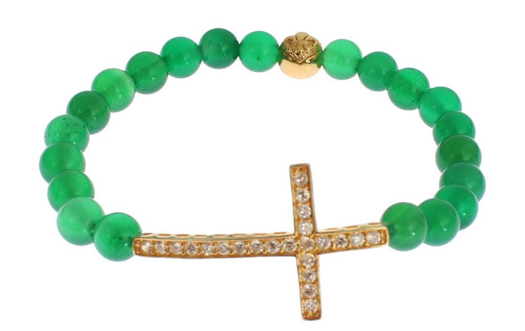 Jade Stone Gold CZ Cross 925 Silver Bracelet - X excelência