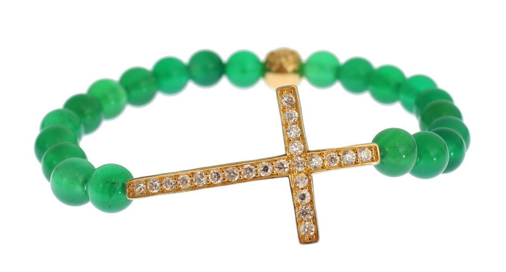 Jade Stone Gold CZ Cross 925 Silver Bracelet - X excelência