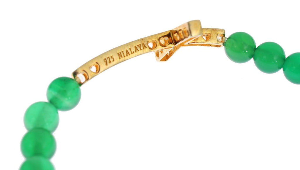 Jade Stone Gold CZ Cross 925 Silver Bracelet - X excelência