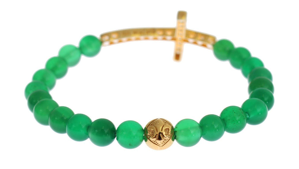 Jade Stone Gold CZ Cross 925 Silver Bracelet - X excelência