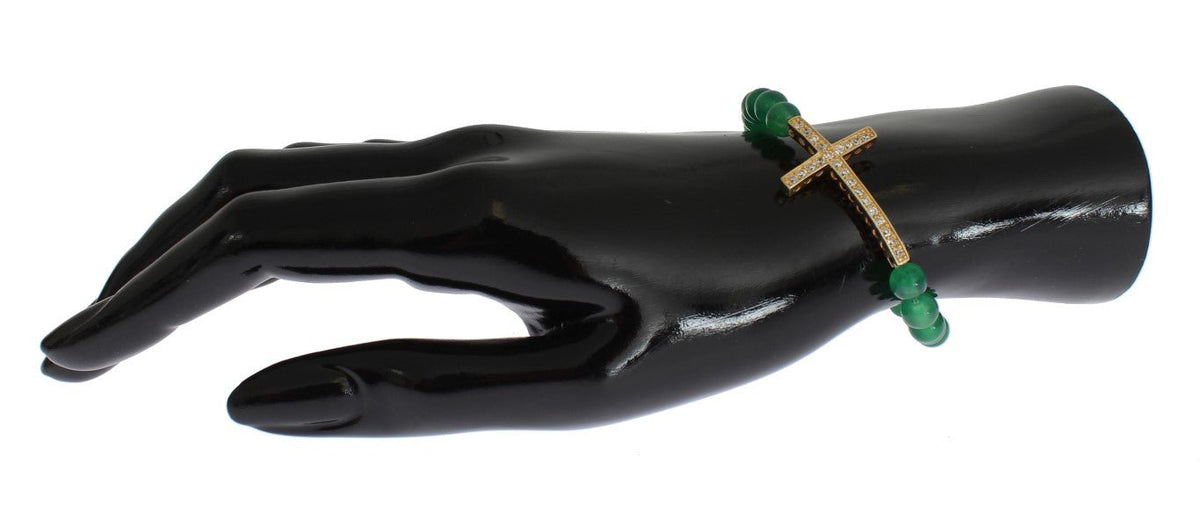 Jade Stone Gold CZ Cross 925 Silver Bracelet - X excelência