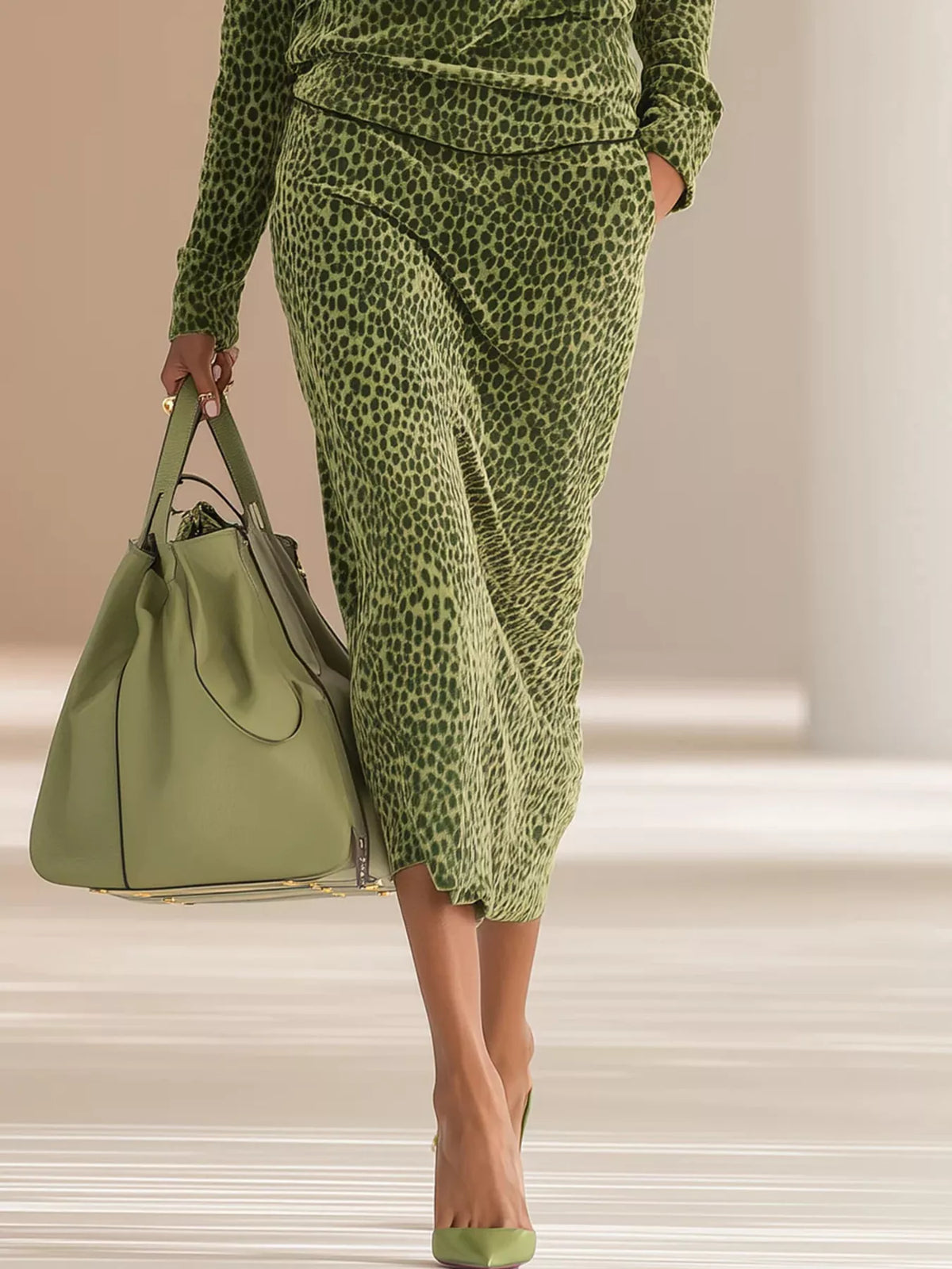 Leopard Print Velour Quarter-Zip Top and Skirt Set - X excelência