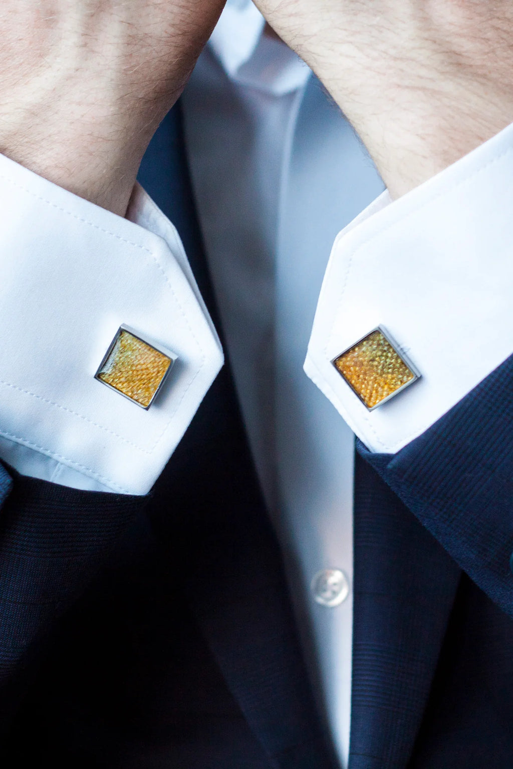 Square Cufflinks – Yellow Leather
